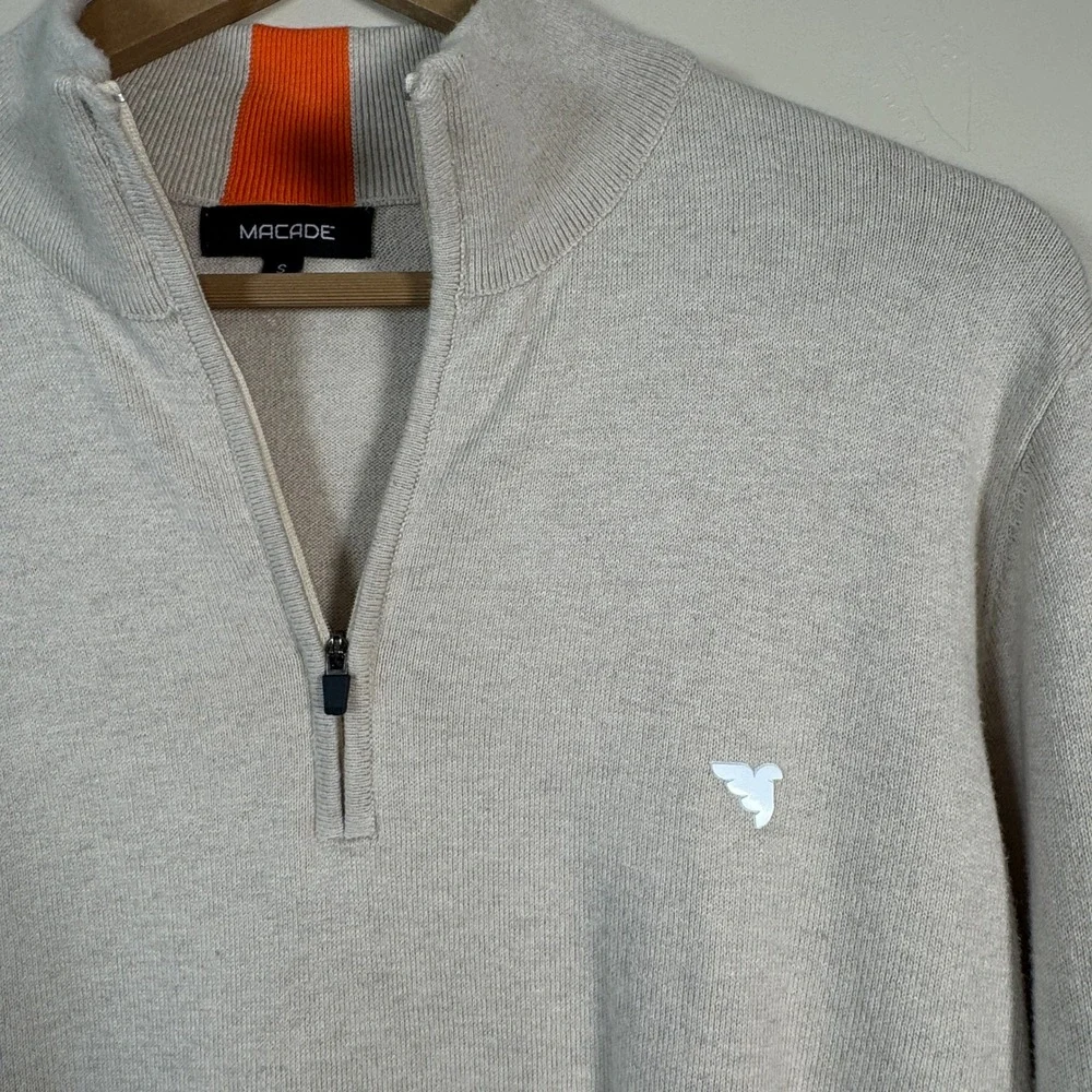 Macade Golf Bridge Merino Quarter Zip Mens Small Oatmeal Wool & Cashmere Blend